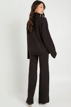 Pull surdimensionné ultra-doux à col roulé pour grandes tailles et pantalon à jambes larges coordonné