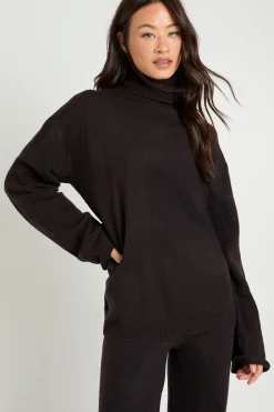 Pull surdimensionné ultra-doux à col roulé pour grandes tailles et pantalon à jambes larges coordonné