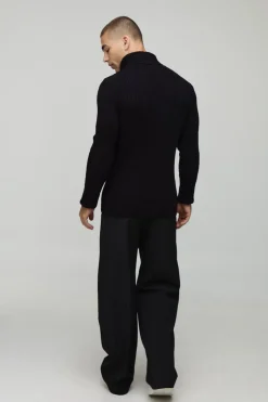 Pull tricoté ajusté, à col roulé côtelé