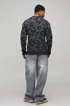 Pull tricoté ajusté à jacquard léopard Jumper