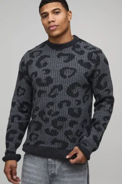 Pull tricoté ajusté à jacquard léopard Jumper