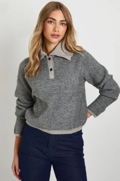 boohoo Pull tricoté ample à col boutonné<Femme Pulls Et Gilets|Toutes Les Mailles