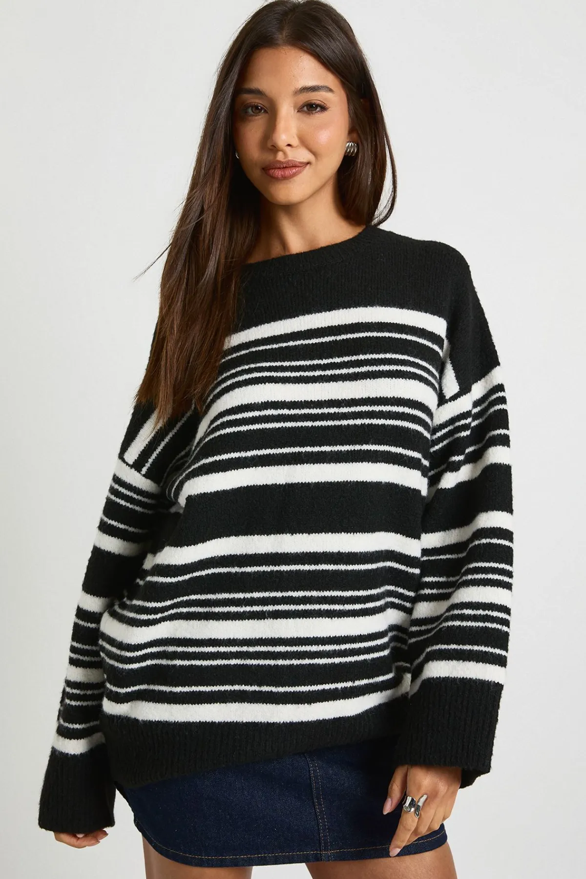 boohoo Pull tricoté ample à rayures en maille douce<Femme Pulls Et Gilets|Toutes Les Mailles