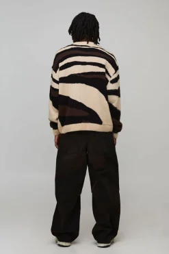 Pull tricoté animal brossé, surdimensionné et à la coupe carrée