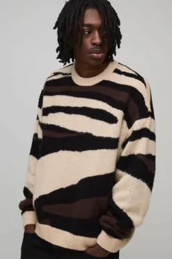 Pull tricoté animal brossé, surdimensionné et à la coupe carrée