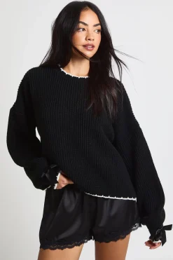 Pull tricoté avec détails de poignets à nœud