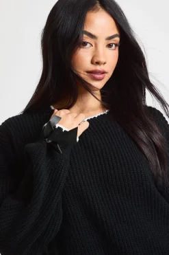 Pull tricoté avec détails de poignets à nœud