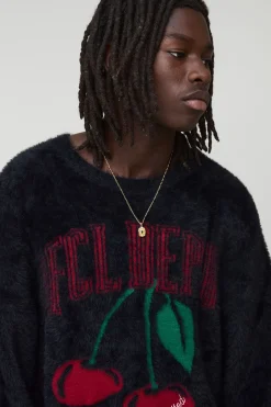boohooMAN Pull tricoté Boxy Cherry Graphic extrême et très duveteux<Homme Maille|Mailles