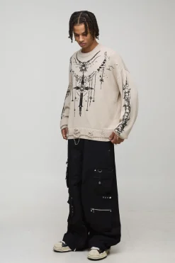 Pull tricoté boxy gothique délavé