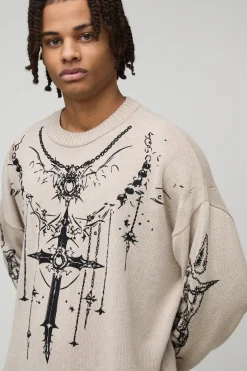 Pull tricoté boxy gothique délavé