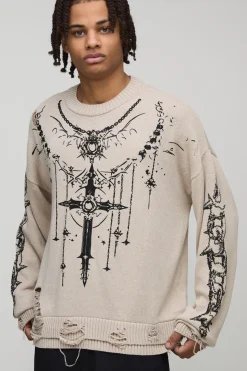 Pull tricoté boxy gothique délavé