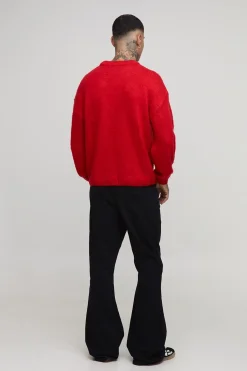 Pull tricoté brossé basique à coupe boxy pour grande taille