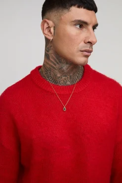 Pull tricoté brossé basique à coupe boxy pour grande taille