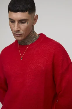 Pull tricoté brossé basique à coupe boxy pour grande taille