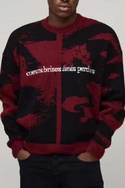Pull tricoté brossé surdimensionné, au style gothique graphique et à coupe carrée