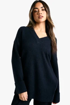 boohoo Pull tricoté à col en V oversize décontracté<Femme Pulls Et Gilets|Toutes Les Mailles
