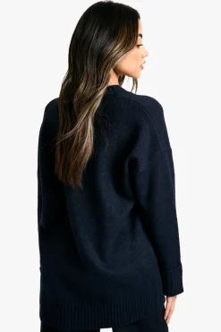 boohoo Pull tricoté à col en V oversize décontracté<Femme Pulls Et Gilets|Toutes Les Mailles
