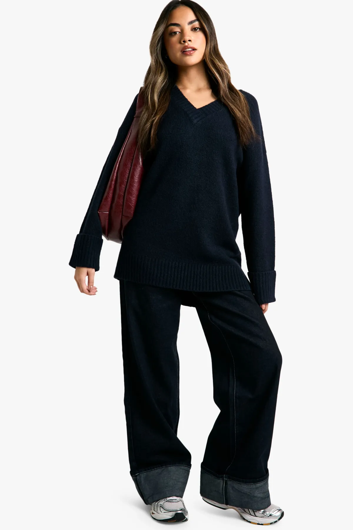 boohoo Pull tricoté à col en V oversize décontracté<Femme Pulls Et Gilets|Toutes Les Mailles