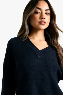boohoo Pull tricoté à col en V oversize décontracté<Femme Pulls Et Gilets|Toutes Les Mailles