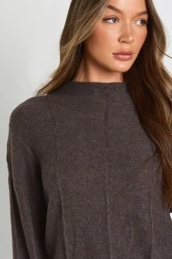 boohoo Pull tricoté à col montant avec détail de couture<Femme Looks Chocolat|Pulls Et Gilets
