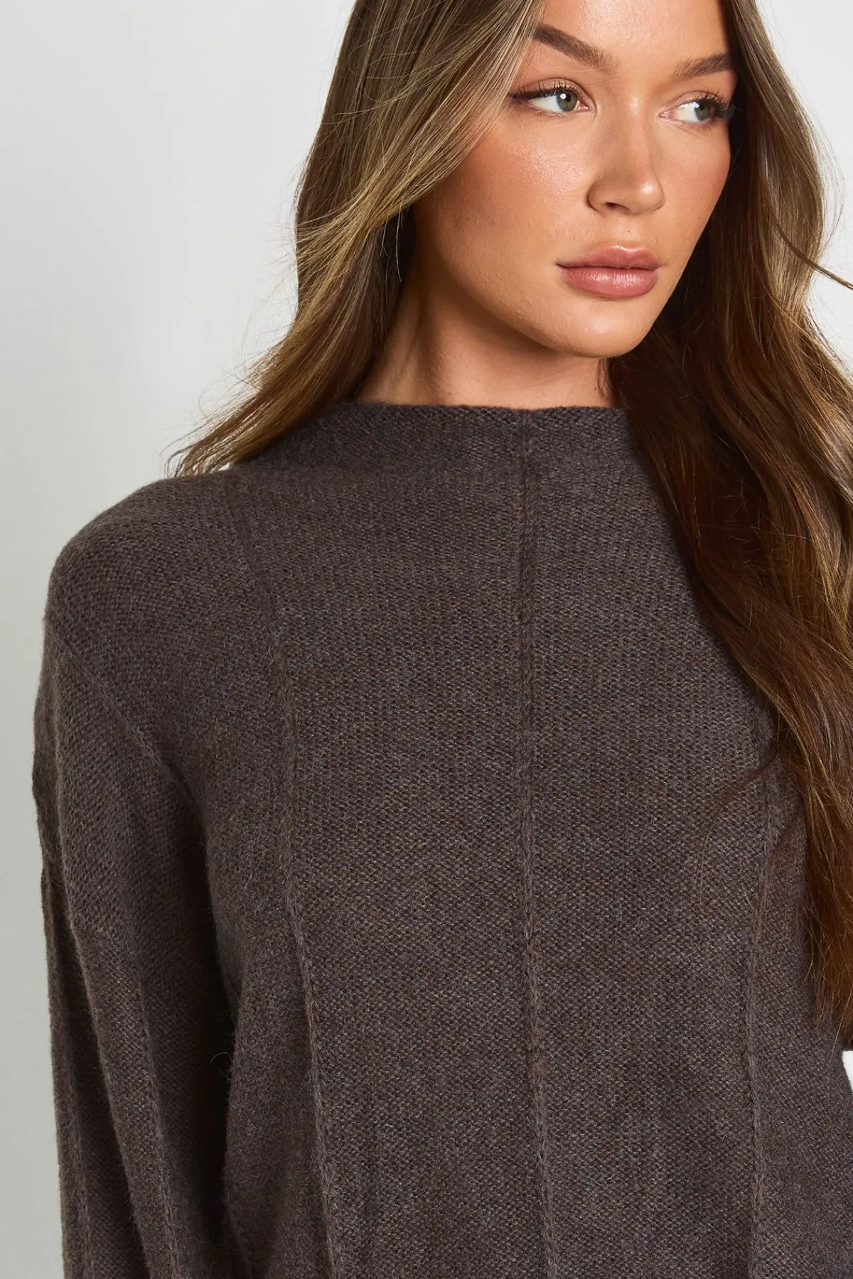 boohoo Pull tricoté à col montant avec détail de couture<Femme Looks Chocolat|Pulls Et Gilets