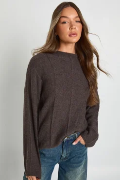 boohoo Pull tricoté à col montant avec détail de couture<Femme Looks Chocolat|Pulls Et Gilets