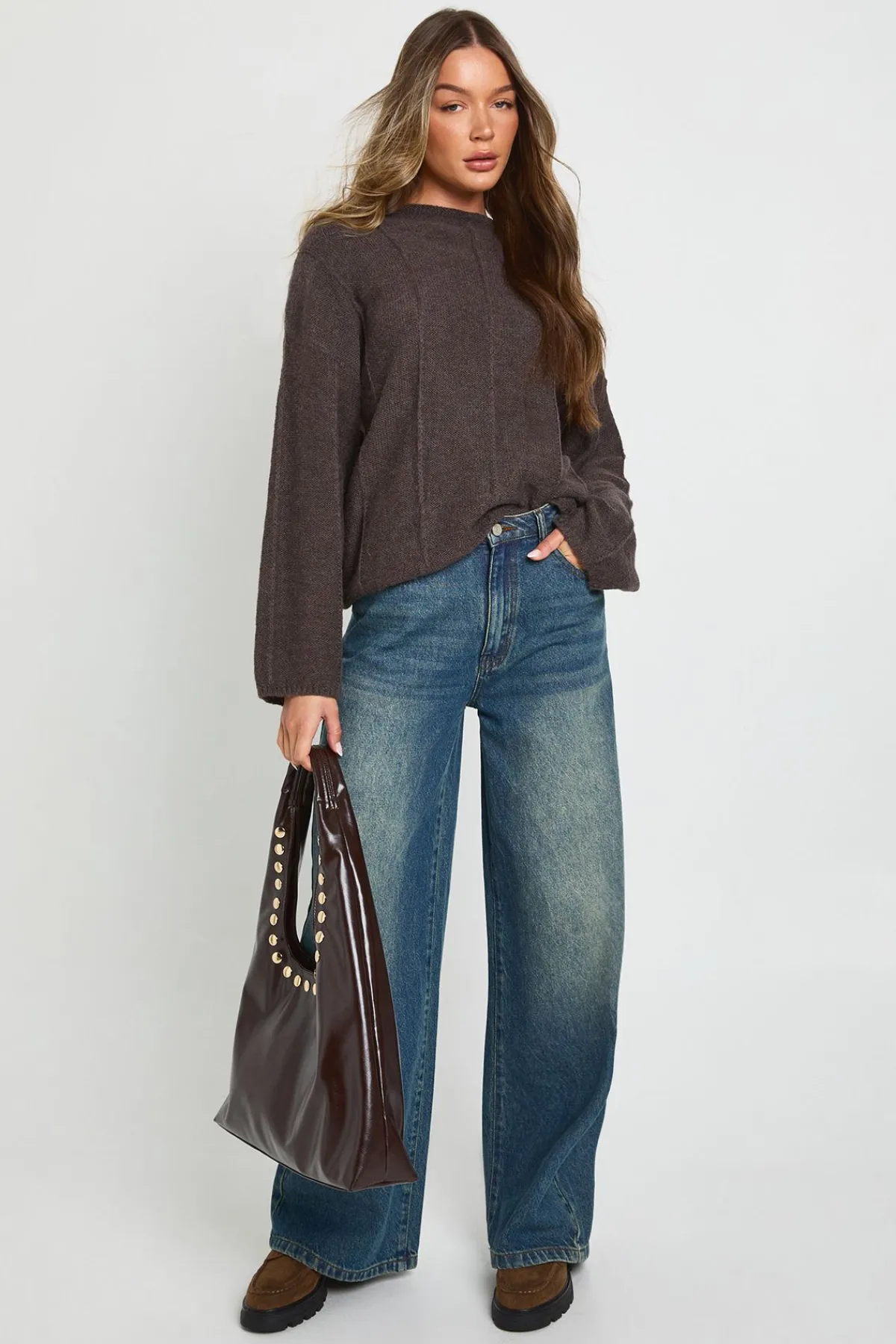 boohoo Pull tricoté à col montant avec détail de couture<Femme Looks Chocolat|Pulls Et Gilets