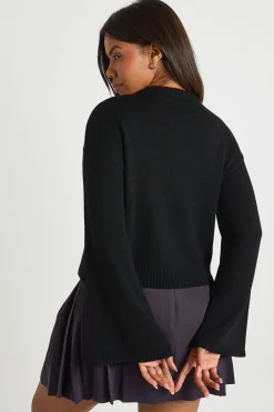boohoo Pull tricoté à col rond à manches évasées<Femme Pulls Et Gilets|Toutes Les Mailles