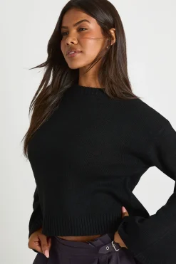 boohoo Pull tricoté à col rond à manches évasées<Femme Pulls Et Gilets|Toutes Les Mailles