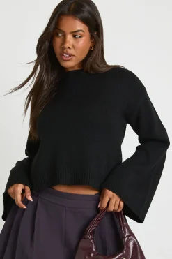 boohoo Pull tricoté à col rond à manches évasées<Femme Pulls Et Gilets|Toutes Les Mailles