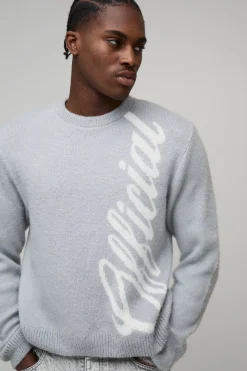 Pull tricoté à coupe boxy, finition brossée et estampillé