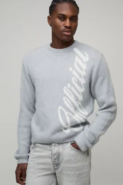 Pull tricoté à coupe boxy, finition brossée et estampillé