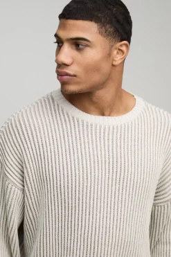 boohooMAN Pull tricoté décontracté à coupe boxy et côtelé pour homme<Homme Maille|Mailles