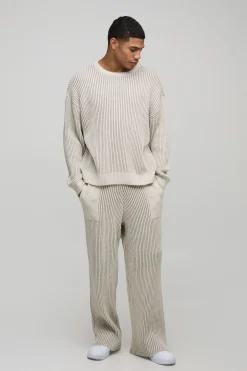 boohooMAN Pull tricoté décontracté à coupe boxy et côtelé pour homme<Homme Maille|Mailles