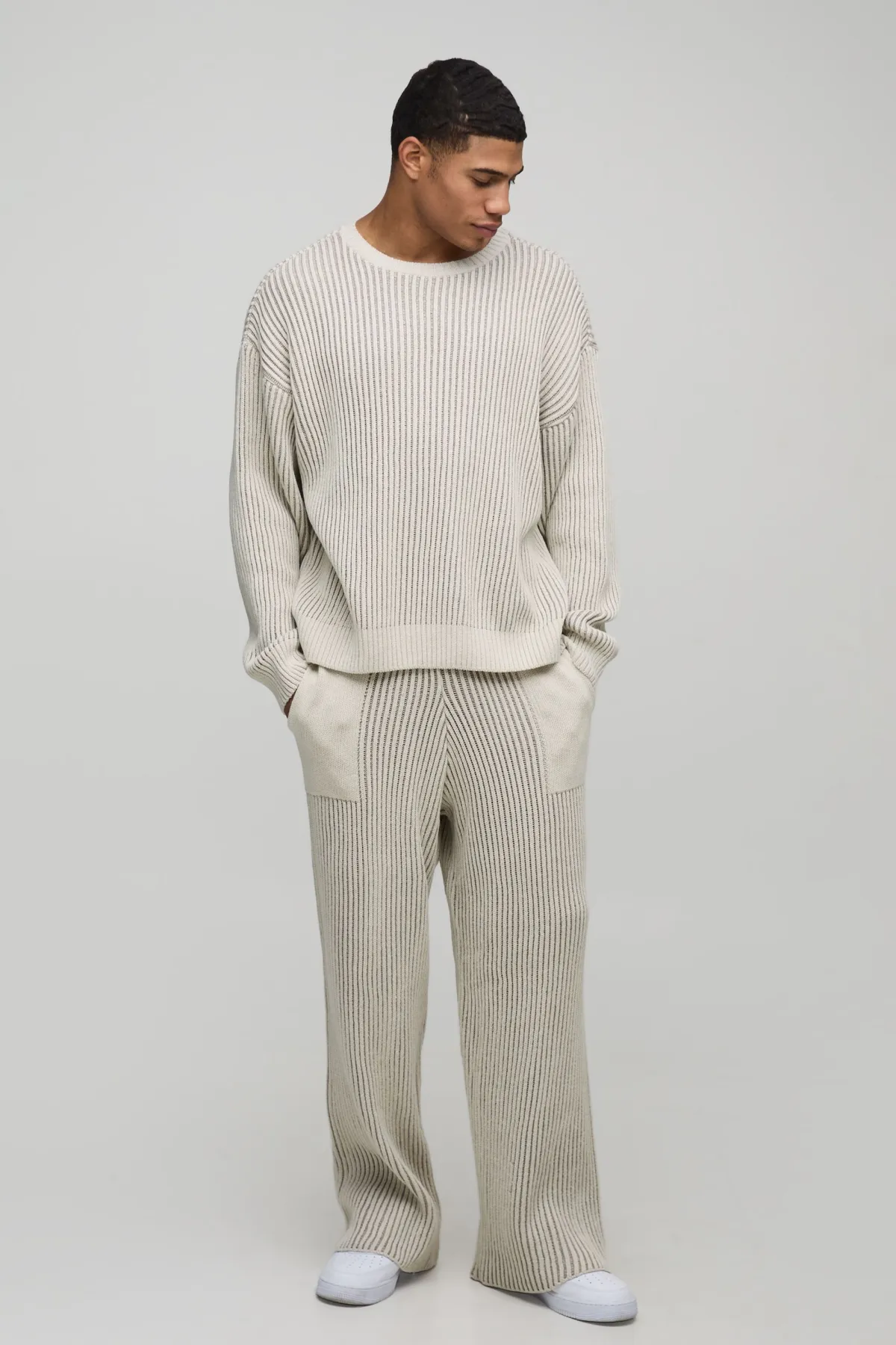 boohooMAN Pull tricoté décontracté à coupe boxy et côtelé pour homme<Homme Maille|Mailles