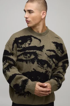 Pull tricoté graphique "Brushed Eye" au style boxy
