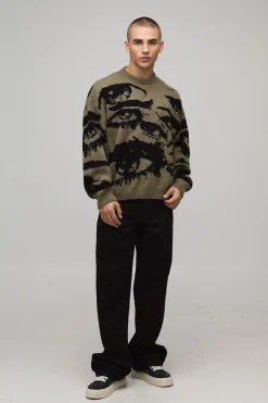 Pull tricoté graphique "Brushed Eye" au style boxy