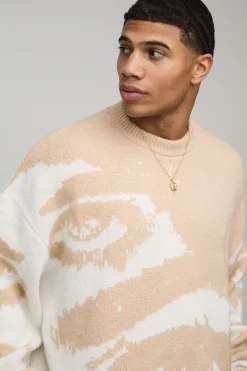 Pull tricoté graphique surdimensionné et à coupe carrée « Brushed Eye »