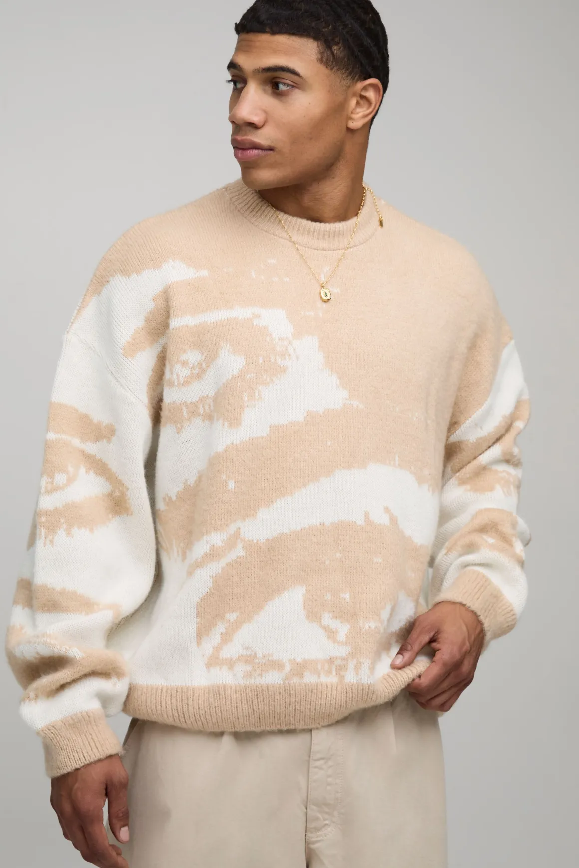Pull tricoté graphique surdimensionné et à coupe carrée « Brushed Eye »