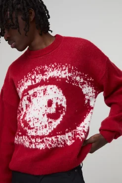 Pull tricoté jacquard décontracté à coupe carrée, brossé et orné d’un motif œil graphique.