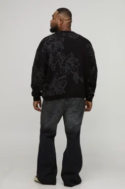 Pull tricoté jacquard fleuri, boxy, oversized et duveteux