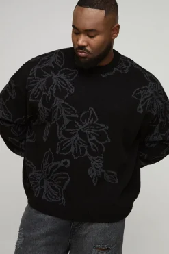 Pull tricoté jacquard fleuri, boxy, oversized et duveteux