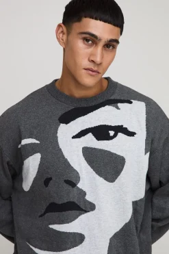 Pull tricoté jacquard oversize à coupe carrée