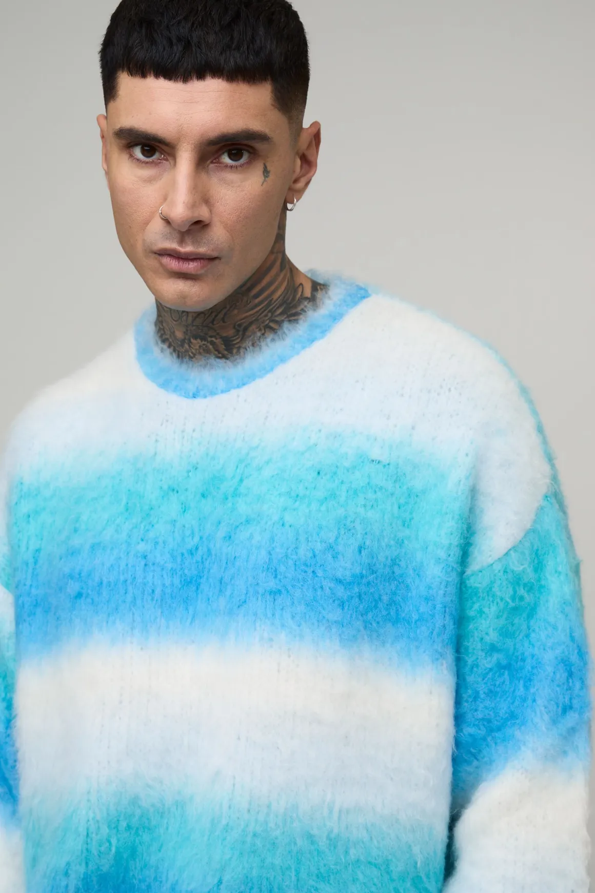 Pull tricoté long, boxy et oversize à rayures brossées