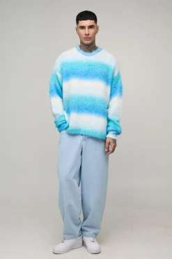 Pull tricoté long, boxy et oversize à rayures brossées