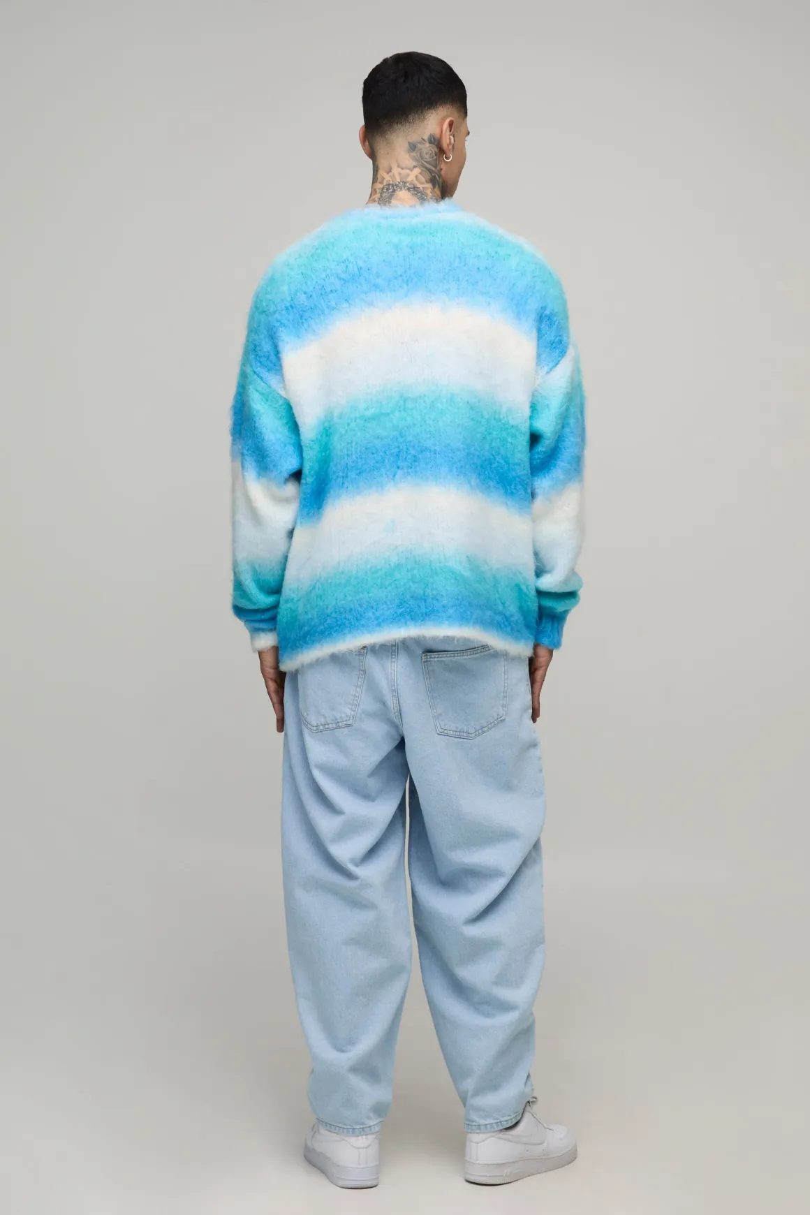 Pull tricoté long, boxy et oversize à rayures brossées