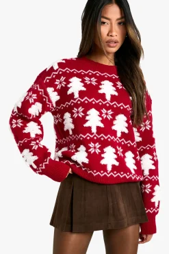 Pull tricoté motif sapin de Noël