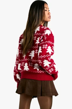 Pull tricoté motif sapin de Noël