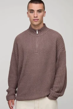 boohooMAN Pull tricoté oversize boxy de style pêcheur à côtes avec col entonnoir<Homme Sweats À Capuche Et Sweatshirts|Sweats À Capuche Et Sweats