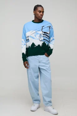 Pull tricoté oversize boxy en jacquard pour le ski